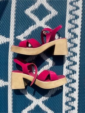 Women’s Red Strappy Block Heel Sandals